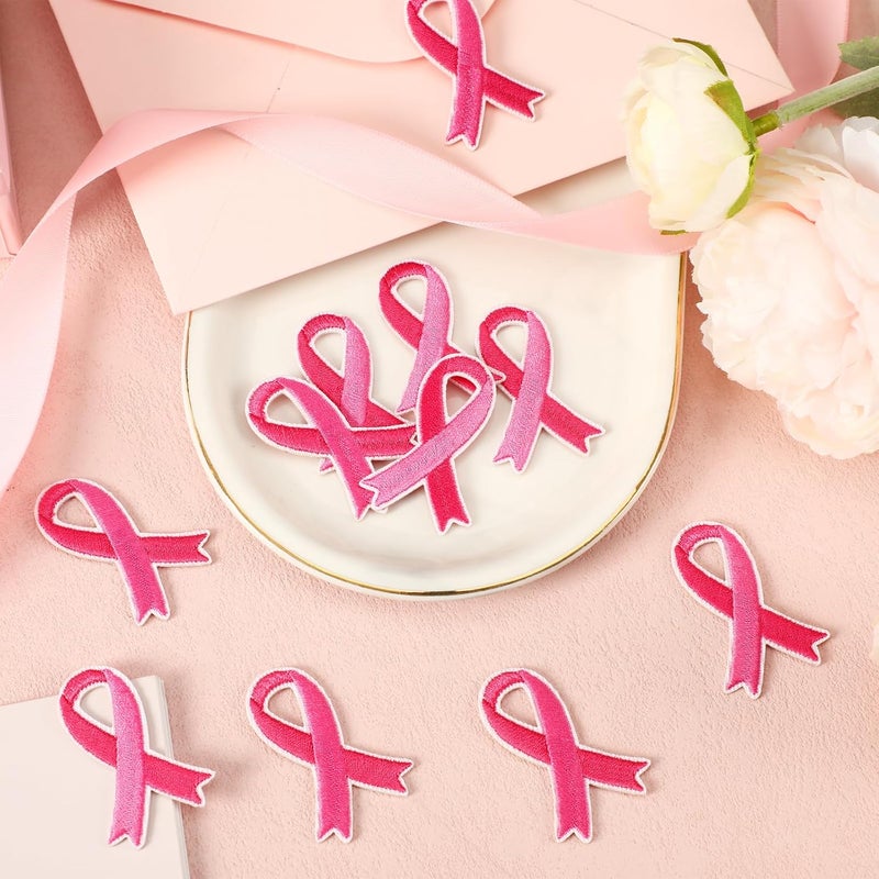 Augsun 30 pcs Pink Ribbon Iron on Patches Breast Cancer Awareness Embroidered Sew Applique Repair Patch DIY Crafts for Women Girls Clothing Jacket Jeans Pants Dress Backpack Hat Decorations - Image 5
